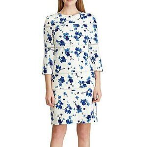 Ralph Lauren Floral Dress Women's Size 2 Blue White Lace Trim Lined